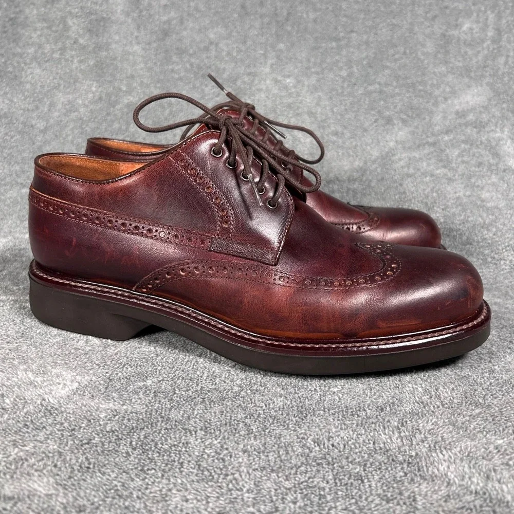 Johnston Murphy Wingtip Derby Oxford Dress Shoes Men 8.5M Burgundy Leather Italy